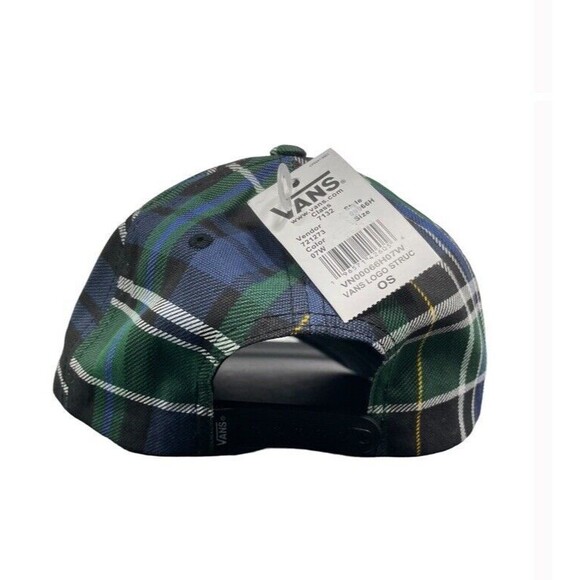 Vans Logo Structured Jockey Hat 6-Panel Green Plaid Unisex OS Curved Bill NWT - Picture 4 of 8